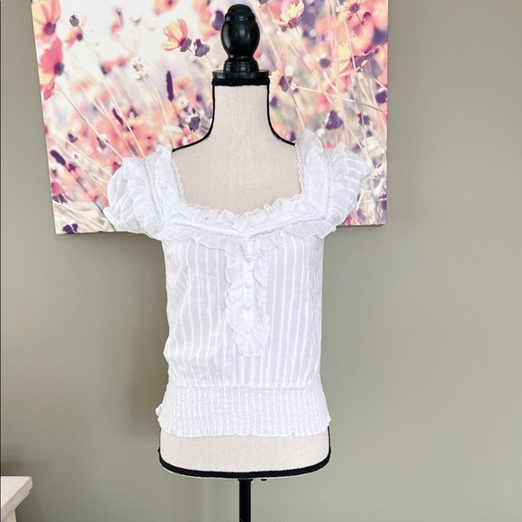 American Rag White Ruffled Top XS - Picture 6 of 10
